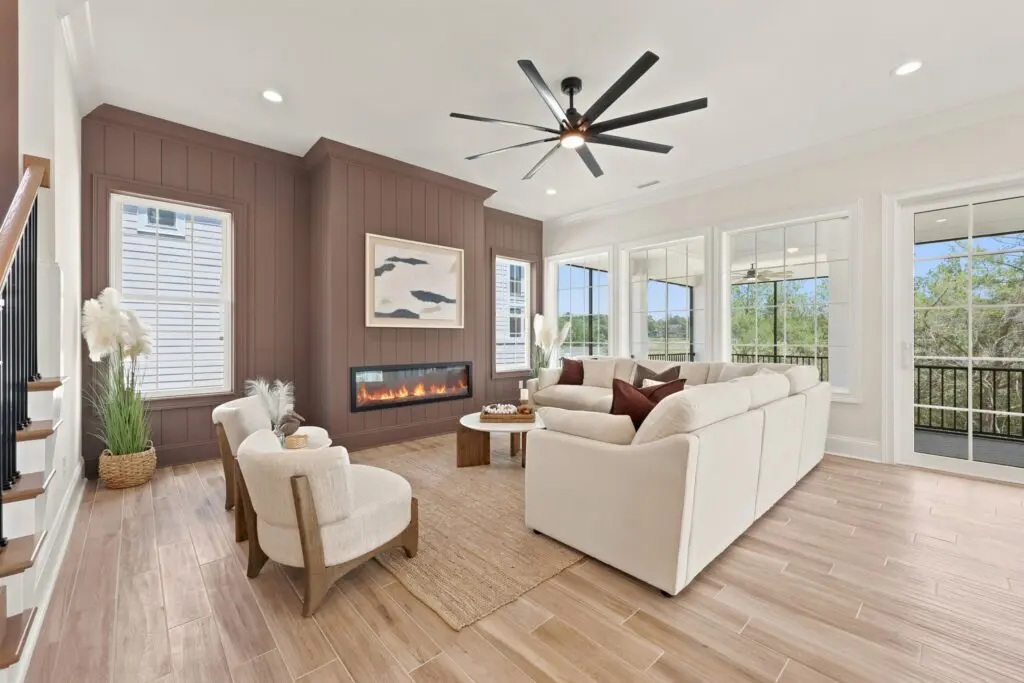 Custom living room designed by a trusted home builder in Myrtle Beach.
