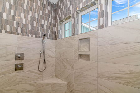 bathroom of Flowerdale home by swift creek homes