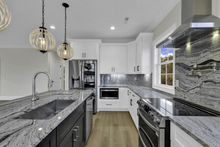Modern kitchen designed for aging in place with accessible appliances, ample lighting, and barrier-free layout.