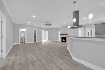 kitchen and living room of Hagley home by swift creek homes