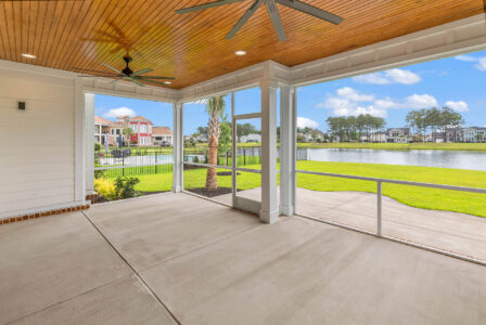 screened porch of Waterbridge home by swift creek homes