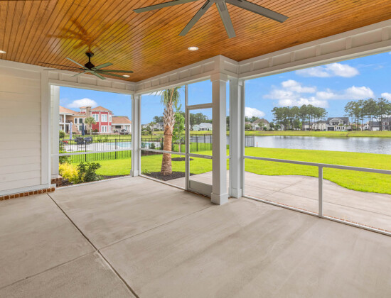 screened porch of Waterbridge home by swift creek homes
