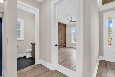powder bathroom and office entry of Whispering Winds home