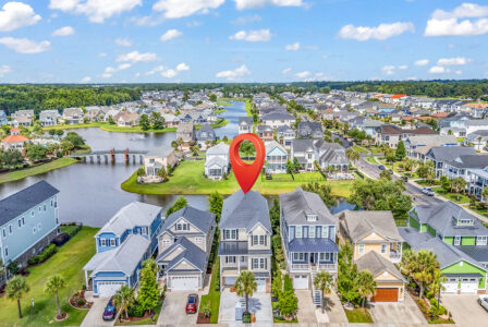 aerial front view of Whispering Winds home